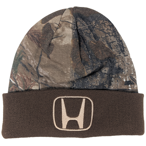 Gold Honda Logo On Realtree AP® Camo & Brown Cuffed Beanie - OSFM