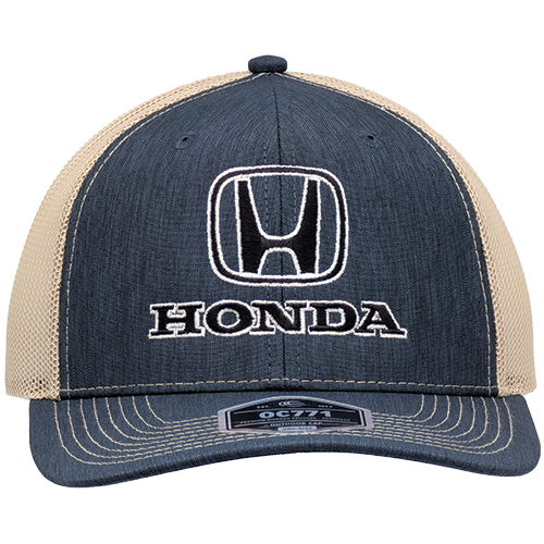 Black & White Honda Logo On Navy & Khaki Premium Modern Snap-Back Trucker Cap - OSFM